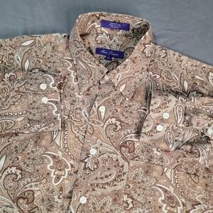 Alan Flusser Paisley Shirt Men's XL Long Sleeve Button Down Multicolor Brown
